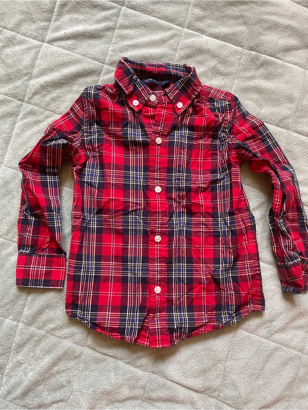 Janie and Jack Red Navy Plaid Button-Down Shirt
